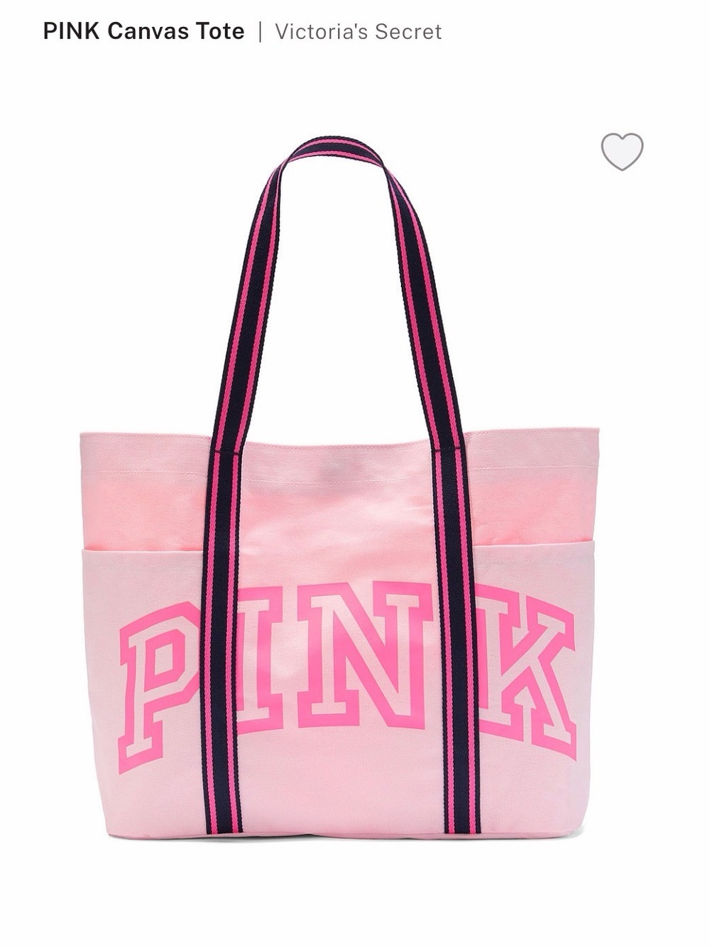 Victoria's Secret Pink Canvas Tote in Light Pink with Navy-Trim Straps